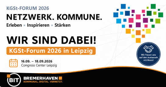 Werbebanner: KGSt-Forum 2026. Vom 16.9. - 18.9.2026 in Leipzig.